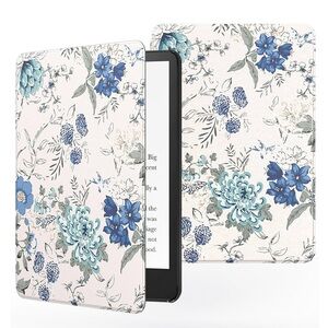 White & Blue Floral Kindle Paperwhite Case | MoKo (2021)